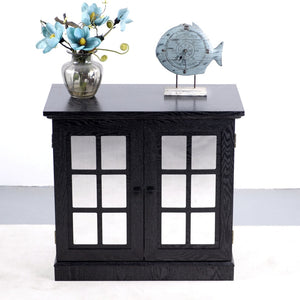 English Elm Storage Sideboard with Mirrored Acrylic Doors and Wood Grain Mdf Finish for Compact Rooms Black W2899P372748
