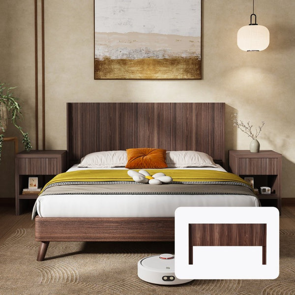 English Elm Wood Fluted Wingback Queen Headboard Wall Mounted Walnut Farmhouse Bedroom Accent W3520P327613