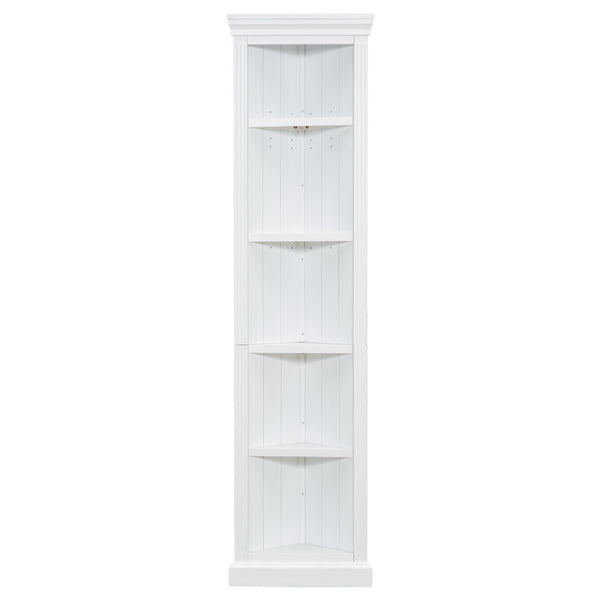 English Elm 83.4"Tall 5 Tier Corner Bookcase, Modern White Triangle Shelf Unit with Adjustable Shelves, Solid Wood Frame, Space-Saving Display for Living Room N751P191709K