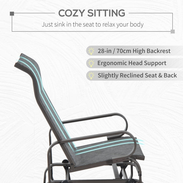 English Elm Gliding Outdoor Rocking Lounge Chair with Breathable Sling Mesh and Ergonomic Neck Support T3971P384083