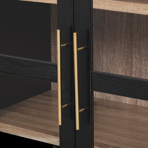 English Elm K&K 71" Arched Kitchen Pantry Cabinet with Glass Doors, Adjustable Shelves, Soft-Close Drawers Black N707P288972B