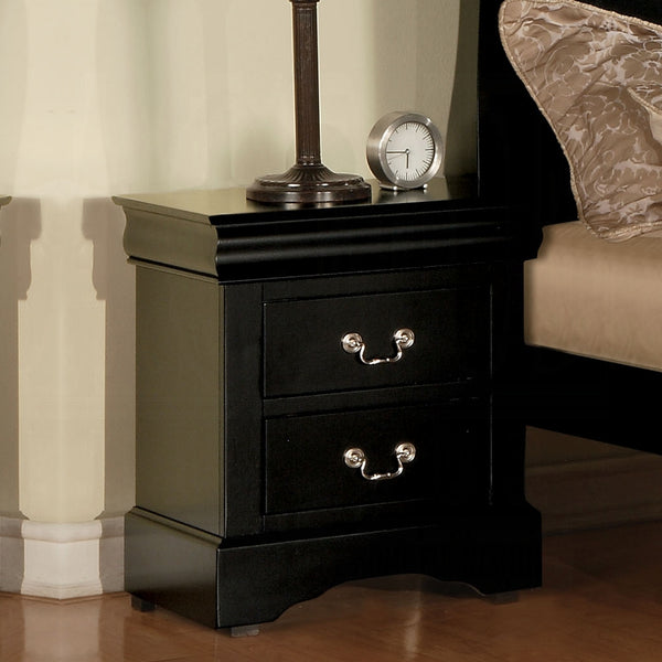 English Elm Black Louis Philippe Nightstand with Two Soft-Glide Drawers and Brushed Nickel Handles, 22"W x 16"D x 24"H B011P317178