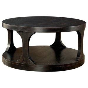 English Elm Transitional Bold Round End Table with I-Shaped Legs and Lower Shelf for Stylish Storage and Decor Antique Black 40 L x 40 W x 8 H B2741P357306