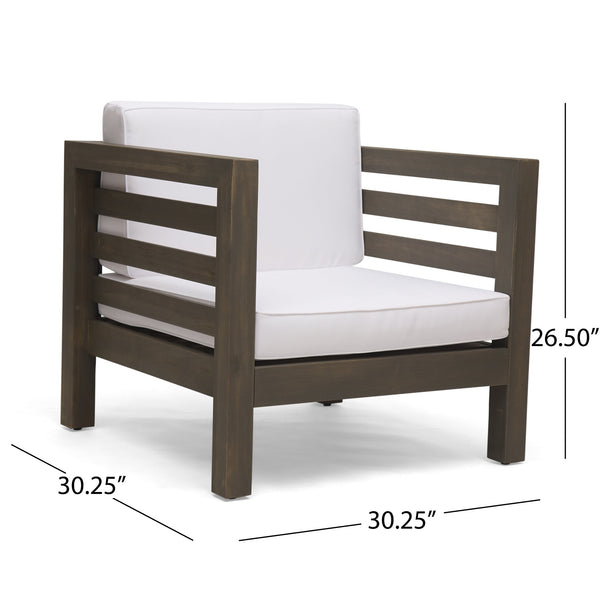 English Elm Christopher Knight Home® - OANA Outdoor Club Chair with Acacia Wood Frame, Removable Cushions, Slatted Design for Quick Drying Grey+White 65546.00WHI