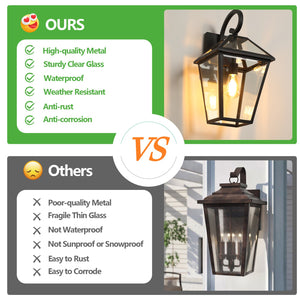 English Elm 10" Vintage Outdoor Wall Lanterns Set of 2, Black Weatherproof Sconces with Clear Glass, Rustic Porch Lighting Elegance W1340P239406