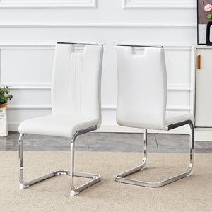English Elm Set of 2 Gloss Pu Bow-back Dining Chairs with Ergonomic Curved Support for Modern Lofts White W1512P491841