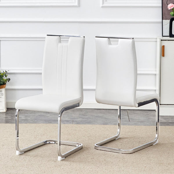 English Elm Set of 2 Gloss Pu Bow-back Dining Chairs with Ergonomic Curved Support for Modern Lofts White W1512P491841