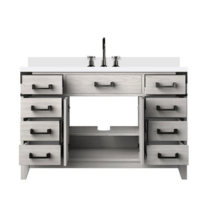 English Elm White Oak 48" Single Bath Vanity With White Quartz Top & Polished Chrome Faucet For Elegant Storage B2731P259837-GIGA