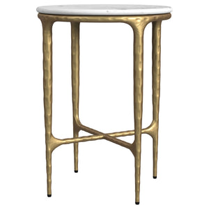 English Elm Prussia Genuine Marble Top Round Side Table with Hand-hammered Gold Steel Base B062P440297