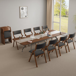 English Elm Upholstered Folding Dining Chair with Ergonomic High Back, Plush Sponge Cushion, Portable & No Assembly Required Dawn Grey,Walnut W2336P254028