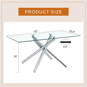 English Elm Large Modern Minimalist Rectangular Glass Dining Table With Chrome Legs - Elegant & Versatile Design W1151S03734