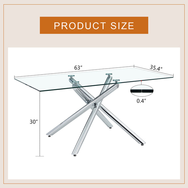 English Elm Large Modern Minimalist Rectangular Glass Dining Table With Chrome Legs - Elegant & Versatile Design W1151S03734