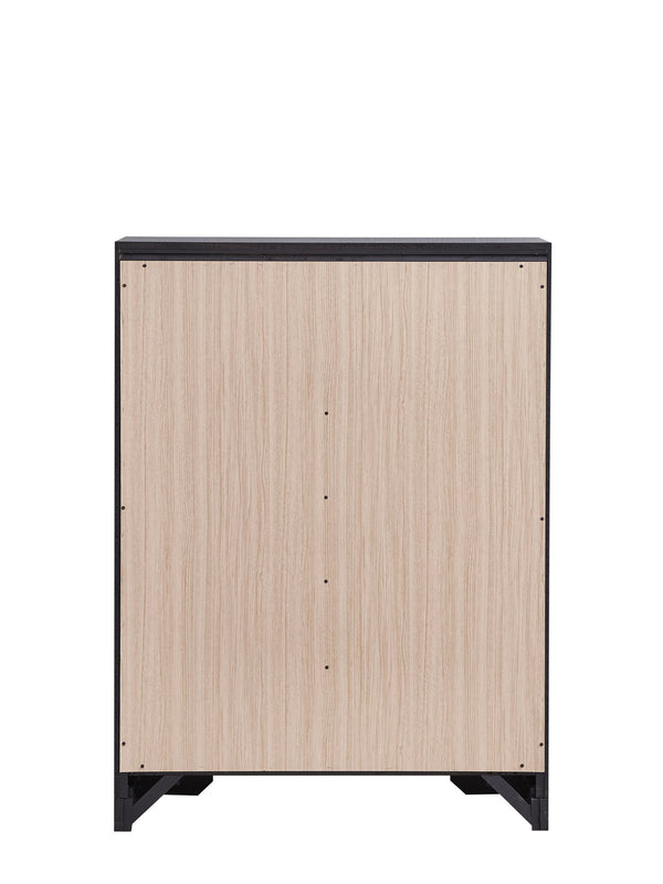 English Elm Liverpool King Bed with Bevel Panel Headboard, Matte Finish, Brushed Steel Accents & Storage Drawers Black 53 L x 40 W x 19 H B078P285736