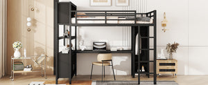 English Elm Metal Loft Bed With Integrated Desk, Wardrobe & Storage Cubes - Space-Saving Solution For All Ages W1580S00068