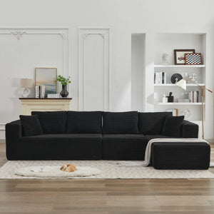 English Elm 106" Cloud Sectional Couch - L-Shaped Modular Sofa With Right-Facing Chaise In Black Plush Corduroy W1143S00028