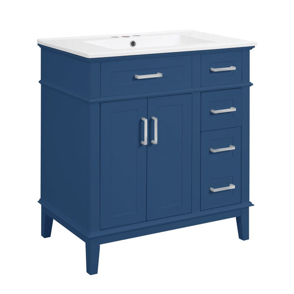 English Elm 30" Freestanding Bathroom Vanity Ceramic Sink Soft Close Cabinet Gray Wood Frame Blue N729P427118C