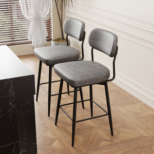 English Elm 360 Swivel Bar Stools Set of 2 Pu Leather Industrial Iron Frame Kitchen Counter W1727P251186