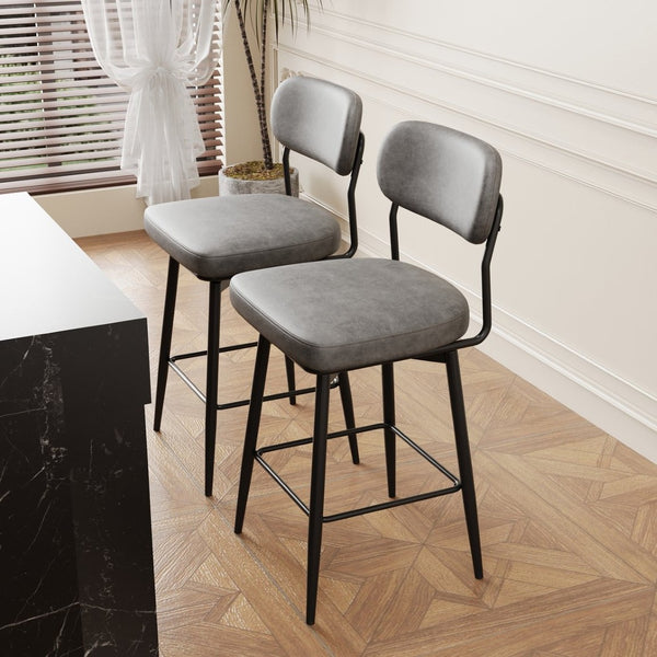 English Elm 360 Swivel Bar Stools Set of 2 Pu Leather Industrial Iron Frame Kitchen Counter W1727P251186