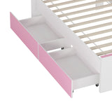 English Elm Twin Size House-Shaped Wooden Bed With Storage Shelf On The Headboard, Built-In Two Storage Drawers, Pink