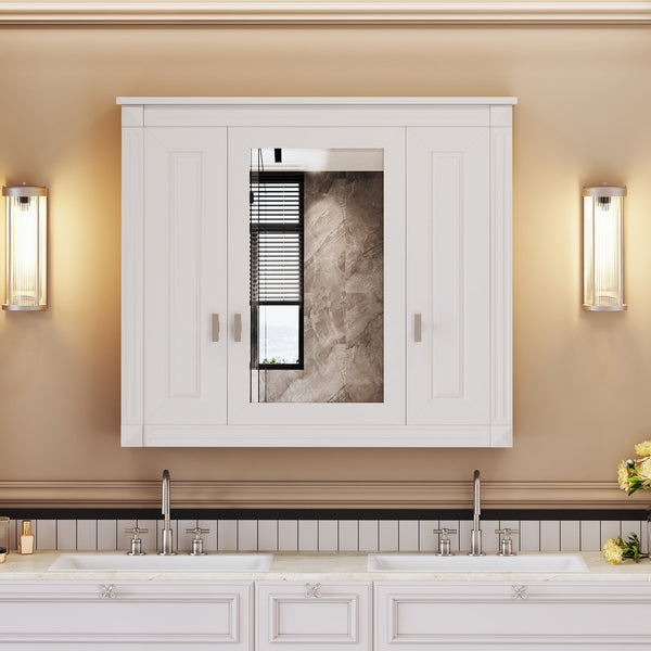 English Elm Bathroom Wall Cabinet with Mirror and 5 Shelves — Wall-Mounted Medicine Cabinet, Modern Storage Solution White N710P252503K