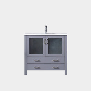 English Elm Dark Grey 36 in. Bath Vanity with White Ceramic Top, Soft-Close Drawers, Chrome Faucet Included (Durable) B2731P260516