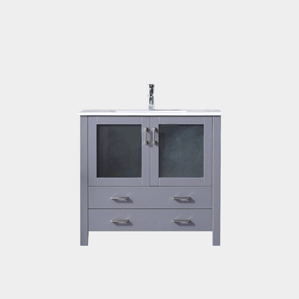 English Elm Dark Grey 36 in. Bath Vanity with White Ceramic Top, Soft-Close Drawers, Chrome Faucet Included (Durable) B2731P260516
