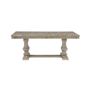 English Elm Traditional Southlake Dining Table with 18" Extension Leaf, Brownish-Gray Wire-Brushed Oak Veneer, Double Pedestal Base B011S01478