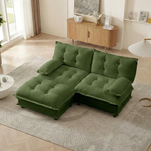 English Elm 77" L-shaped Chenille Cloud Sectional Sofa with Ottoman Deep Cushioned Modular Couch Green W714S01719