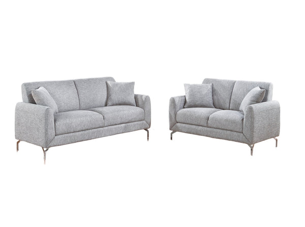 English Elm Elegant Burlap-Like 2pc Sofa Loveseat Set with Chrome Triangle Legs, Tight Seat/Back & Pillows Light Gray 75 L x 30 W x 21 H B011S01336