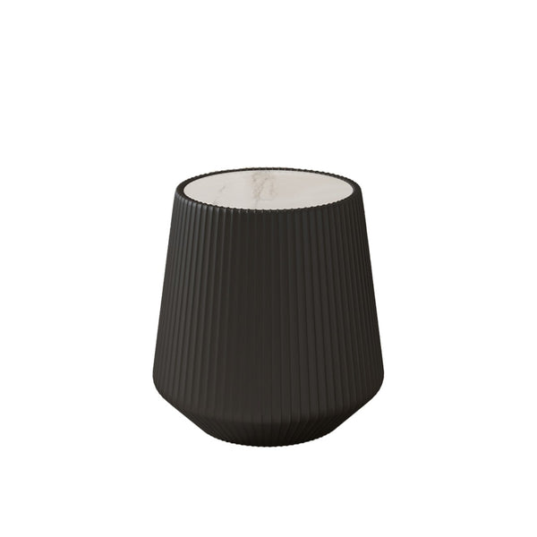 English Elm Light Sintered Stone Top Round Coffee Table with Leather Drum Base for Living Room W3081P367630