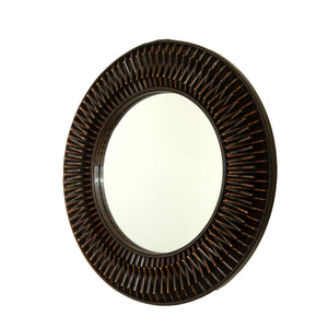 English Elm 24'' Aura Mirror Rustic Dark Bamboo Round Wall Mirror with Hand-Finished Log-Style Frame for Home Decor W2615P346487