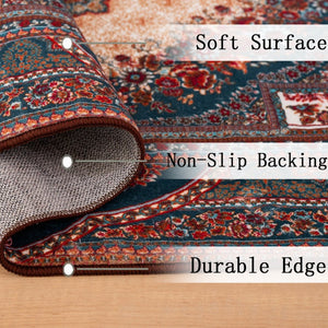 English Elm Area Rug 8X10 Vintage Bohemian Persian Floral Design - Non-Slip, Washable For Living Spaces P2 W2907P265113-GIGA