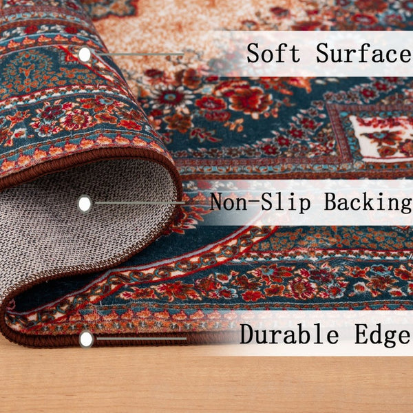 English Elm Area Rug 8X10 Vintage Bohemian Persian Floral Design - Non-Slip, Washable For Living Spaces P2 W2907P265113-GIGA