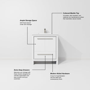 English Elm White Bath Vanity With Cultured Marble Top - Elegant Design, Durable Storage & Soft-Close Features B2731P259329-GIGA