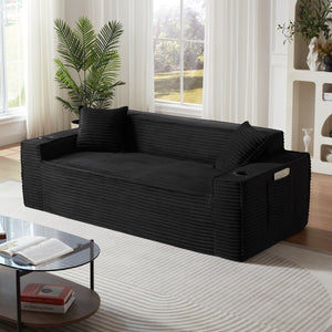 English Elm 3seater Corduroy Cloud Sofa Pocket Spring Cushioned Seat for Apartments and Office Lounges Black W3396P434764