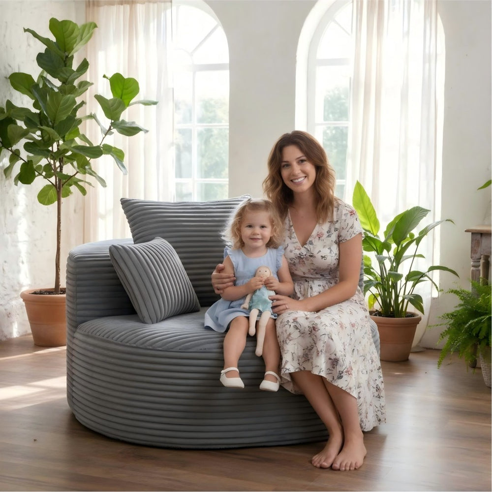 English Elm Full Foam Corduroy Single Seat Lounge Sofa with Lumbar Pillows for Small Spaces Grey W3326P350900