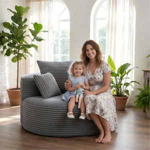 English Elm Full Foam Corduroy Single Seat Lounge Sofa with Lumbar Pillows for Small Spaces Grey W3326P350900