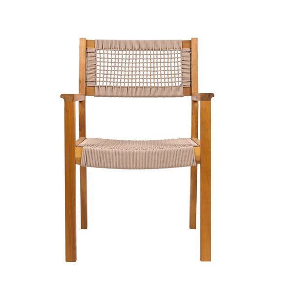 English Elm Braided Rope and Acacia Wood Dining Chair Set Coastal Farmhouse Woven Seating Pair N779P202840T