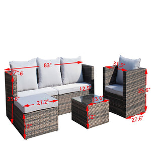 English Elm Outdoor Garden Patio Furniture Set - 4-Piece Pe Rattan Wicker Sofa, Cushions & Glass Table W209S00020-GIGA