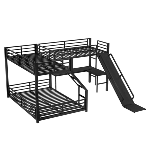 English Elm L-Shaped Triple Bunk Bed With Slide & Usb Ports - Space-Saving Metal Design For Modern Families W1580S00276