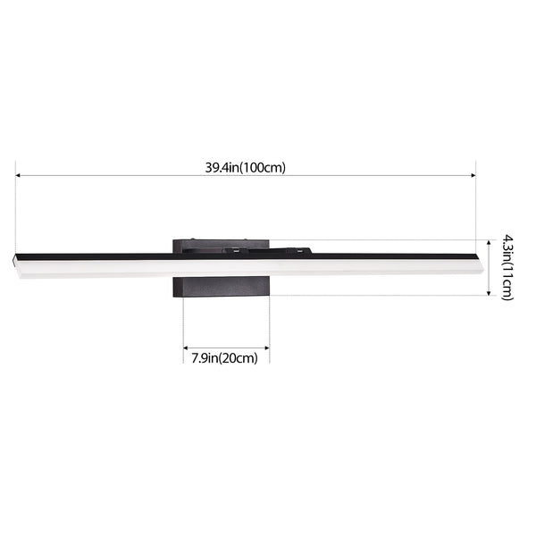 English Elm 39 43 Inch Modern LED Bathroom Vanity Light Black Iron Aluminum Acrylic Hardwired 24W 1560Lm 5-Temp Wall Lamp for Mirror W2312P374930