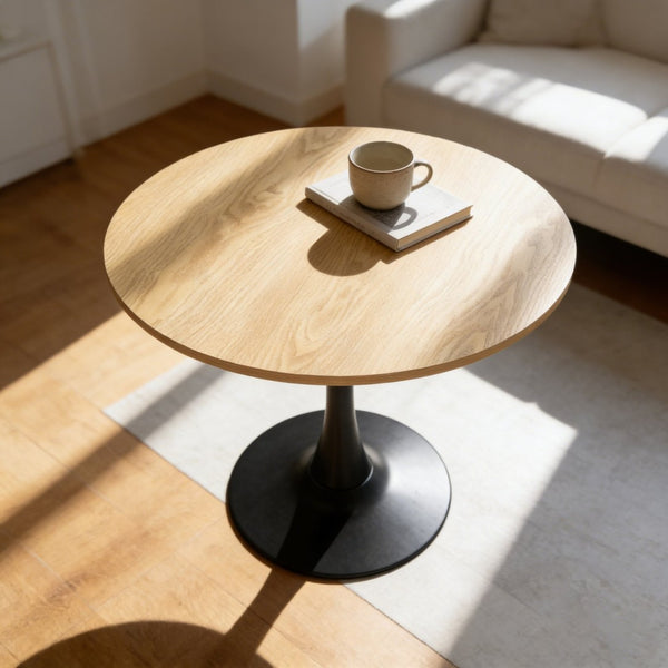English Elm (natural Wood Tone) Round Mdf Dining Table Steel Tulip Base Mid Century Modern Small Space W2641P460057