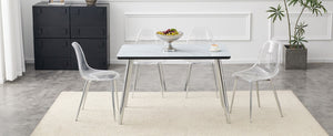 English Elm Table and Chair Set with Marble Glass Top Silver Legs Four Transparent Seats W1151S04648