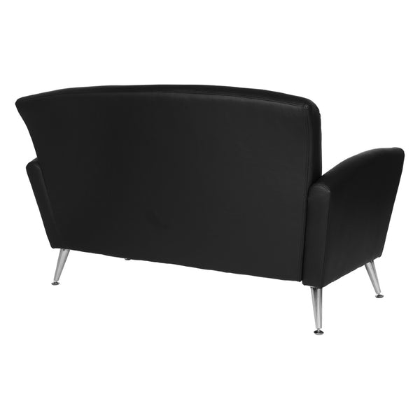 OSP Home Furnishings Loveseat with Antimicrobial Faux Leather Upholstery and Chrome Legs for Office or Home Black SL50552-R107