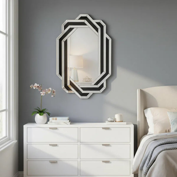 English Elm Decorative Crystal Crush Diamond Wall Mirror Glam Faceted Glass Statement Piece W3836P409959