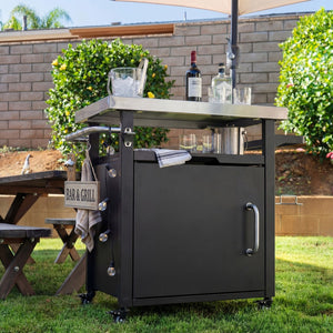 English Elm K&k Outdoor Rolling Grill Cart Stainless Steel Top Bbq Prep Station with Cover N707P379796B