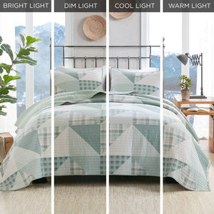 English Elm 3-piece King Patchwork Quilt Set Knit Face Microfiber Back Lightweight Year Round Warmth Green Multi B035P482962