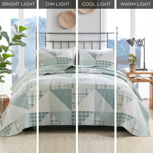 English Elm 3-piece King Patchwork Quilt Set Knit Face Microfiber Back Lightweight Year Round Warmth Green Multi B035P482962