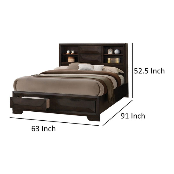 English Elm Contemporary Queen Storage Bed Bookcase Headboard Footboard Drawers Espresso Wood B2741S00895