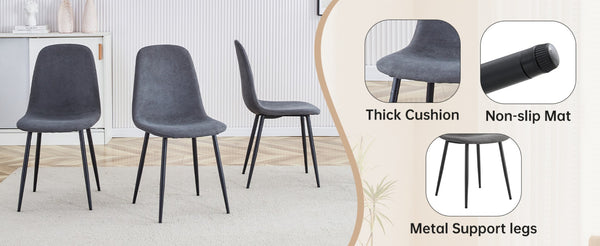 English Elm Table and Chair Set Round Tempered Glass Top with X Base and Four Pu Leather Seats Black,Dark Gray W1151S04381
